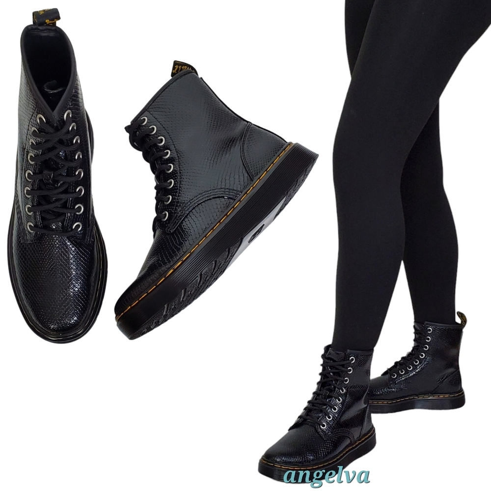 New Dr Martens womens 6 Zavala reptile emboss leather combat boots black lace up